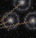 An artist's conception of how BOSS uses quasars to measure the distant universe. Light from distant quasars is partly absorbed by intervening gas, which is imprinted with a subtle ring-like pattern of known physical scale. Astronomers have now measured this scale with an accuracy of two percent, precisely measuring how fast the universe was expanding when it was just 3 billion years old.