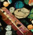 A microscope reveals colorful augite crystals in this 1.3 billion year old Martian meteorite, MIL 03346. To help reconstruct Mars' ancient atmosphere, researchers analyzed sulfur isotopic ratios in 40 martian meteorites.