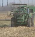 Corn residue is being baled on a University of Nebraska-Lincoln field experiment site in Saunders County, Neb.