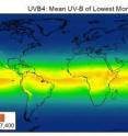 This image shows the average intensity of global UV-B radiation -- mean UV-B of lowest month.