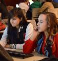 Arizona State University undergraduate students study biology in an 'active learning' classroom.