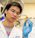 This is a photo of co-authors Zhijun Ning (left) and Oleksandr Voznyy (right) examining a film coated with colloidal quantum dots. This is a photo of co-authors Zhijun Ning (left) and Oleksandr Voznyy (right) examining a film coated with colloidal quantum dots.