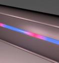 This is an artist's rendering of the fiber optic flow sensor. The glowing red sections along the optical fiber are the sensors -- hundreds of these sensors can be packed into a single fiber.