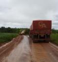 Road conditions in Mato Grosso are poor, making transporting grain difficult.