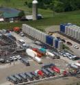 This is a fracking operations at a well pad near a farm over the Marcellus shale formation in Pennsylvania.