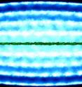 This is a simulation of spatial distribution of individual nitrogen ions (green) in the interior of a Coulomb crystal of laser-cooled calcium ions (blue).