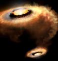 This is an artist's rendition of AS 205 N, a T Tauri star that is part of a multiple star system.