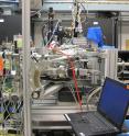 In this picture the resonant inelastic soft x-ray scattering (RIXS) spectrometer in the foreground and the liquid jet sample delivery system in the background.