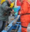 This is chief scientist Brian Edwards collecting samples from the gravity corer.