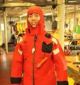 S. Shawn Wei, first author of the <i>Nature</i> paper, kitted up for an emergency drill aboard the research vessel Melville during a campaign to drop ocean-bottom seismographs across the Mariana Trench, also known as the Challenger Deep.