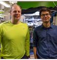 Jan Thomsen, associate professor and group leader of The Group for Ultra Cold Atoms at the Niels Bohr Institute, and Bjarke Takashi R&#248;jle Christensen, Ph.D. student are shown. Jan Thomsen and Bjarke Christensen have worked with the experiments on the quantum frequency discriminators.