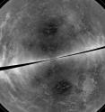 This is a projection of the radar data of Venus collected in 2012. Striking surface features -- like mountains and ridges -- are easily seen. The black diagonal band at the center represents areas too close to the Doppler 'equator' to obtain well-resolved image data.