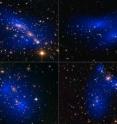 <p>This collage shows NASA/ESA Hubble Space Telescope images of six different galaxy clusters. The clusters were observed in a study of how dark matter in clusters of galaxies behaves when the clusters collide. 72 large cluster collisions were studied in total.

<p>The clusters shown here are, from left to right and top to bottom: MACS J0416.1-2403, MACS J0152.5-2852, MACS J0717.5+3745, Abell 370, Abell 2744 and ZwCl 1358+62.