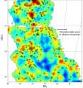 This is the first Dark Energy Survey map to trace the detailed distribution of dark matter across a large area of sky. The color scale represents projected mass density: red and yellow represent regions with more dense matter. The dark matter maps reflect the current picture of mass distribution in the universe where large filaments of matter align with galaxies and clusters of galaxies. Clusters of galaxies are represented by gray dots on the map -- bigger dots represent larger clusters. This map covers three percent of the area of sky that DES will eventually document over its five-year mission.