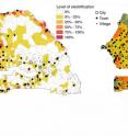 Left: Current level of electrification in Senegal Right: Recommended electrification options based the analysis of mobile phone data. (MV: medium-voltage, PV: photovoltaics).