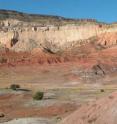 This image shows the multi-colored slope-forming rocks of the Chinle Formation at Ghost Ranch, New Mexico.