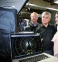 From left are: Professor Jim Williams, Professor Andrei Rode and Associate Professor Jodie Bradbury with the complex electron diffraction patterns.