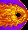 This simulation shows the magnetic bubble around Earth, called the magnetosphere. As the the solar wind -- a steady flow of particles from the sun -- rushes by, it creates the shape of classic surfer waves known to scientists as Kelvin-Helmholtz waves.