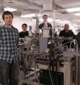 An international team led by Princeton University scientists has discovered Weyl fermions, elusive massless particles theorized 85 years ago that could give rise to faster and more efficient electronics because of their unusual ability to behave as matter and antimatter inside a crystal. The team included numerous researchers from Princeton's Department of Physics, including (from left to right) graduate students Ilya Belopolski and Daniel Sanchez; Guang Bian, a postdoctoral research associate; corresponding author M. Zahid Hasan, a Princeton professor of physics who led the research team; and associate research scholar Hao Zheng.
