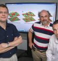 Brookhaven physicists Igor Zaliznyak, Alexei Tsvelik, and Cedomir Petrovic are with models representing electron spin correlations in an iron-based superconductor.