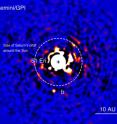 This is a discovery image of the planet 51 Eridani b with the Gemini Planet Imager taken in the near-infrared light on Dec. 21 2014. The bright central star has been mostly removed to enable the detection of the exoplanet one million times fainter.