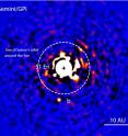 This is a discovery image of the planet 51 Eridani b with the Gemini Planet Imager taken in the near-infrared light on Dec. 18, 2014. The bright central star has been mostly removed to enable the detection of the exoplanet one million times fainter.