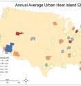 This graphic shows the annual average urban heat island effect in 2010.