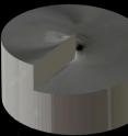 This is a schematic phase plate for imparting extra quantum units of orbital angular momentum.  Neutron waves fall on the face of this plate, made by milling a dowel of aluminum into a ramp-shaped spiral. The steeper the pitch of the milled phase plate, the more orbital angular momentum will be imparted to the neutron beam.