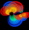 A simulation of black holes merging.