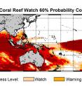 Feb.-May 2016: An extended bleaching outlook showing the threat of bleaching expected in Kiribati, Galapagos Islands, the South Pacific, especially east of the dateline and perhaps affecting Polynesia, and most coral reef regions in the Indian Ocean.