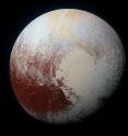 This portrait of Pluto is in enhanced color, to illustrate differences in the composition and texture of Pluto's surface.