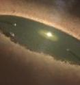 This is an artist's conception of planets forming in a transition disk like LkCa 15. The planets within the disk clearing sweep up material that would have otherwise fallen onto the star.