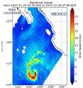 On Nov. 22 at 11 a.m. EST (1600 UTC) RapidScat saw the strongest winds were near 15 meters per second (33.5 mph/54 kph) east of the center.