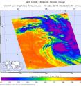 On Nov. 22, the AIRS instrument aboard NASA's Aqua satellite captured this image of Annabelle's cloud-top temperatures. Purple indicates coldest cloud tops near -63F/-53C and strongest storms around the center of circulation.