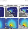 Landslide and tsunami simulations at 0m, -50m and -70m sea-level scenarios.