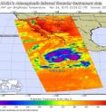 Nov. 24, NASA's Aqua satellite captured infrared data on Tropical Storm Sandra as it was strengthening. Purple indicates cloud top temperatures near -63F/-53C and powerful thunderstorms.