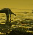 This is an artist's impression of sauropod dinosaurs on the Isle of Skye.