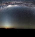 The Milky Way arcs into a panorama in the southern sky, taken from the Paranal Observatory, Chile.