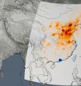 The trend map of East Asia shows the change in nitrogen dioxide concentrations related to a mix of economic growth and environmental controls across China, South Korea and Japan from 2005 to 2014.