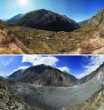 This composite photo shows the village of Langtang, located within the Himalayan mountain region of Nepal, before and after the April 25, 2015 Gorkha earthquake. More than 350 people are estimated to have died as a result of the earthquake-induced landslide.