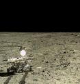 The Chinese lunar rover, Yutu, photographed by its lander Chang'e-3, after the lander touched down in Mare Imbrium, a giant impact basin that had been filled by successive lava flows.