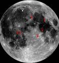 Chang'e-3 landing site is indicated with a white square in this lunar map, a mosaic made with the Lunar Reconnaissance Orbiter's Wide Angle Camera. The landing sites of the Apollo missions are in red.
