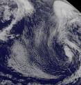 This visible image of the low pressure area in the Central North Atlantic Ocean was taken from NOAA's GOES-East satellite on Jan. 12 at 1445 UTC (9:45 a.m.) EST. Africa is seen to the right.