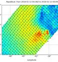 On Jan. 12 at 12 a.m. EST RapidScat saw System 90L's strongest winds (orange) southwest and southeast of the low pressure center at 24 meters per second (53.6 mph/86.4 kph).