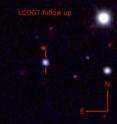 A team of astronomers, including Carnegie's Benjamin Shappee, Nidia Morrell, and Ian Thompson, has discovered the most-luminous supernova ever observed, called ASAS-SN-15lh. It is two times more luminous than any supernova previously discovered. In fact, ASAS-SN-15lh at peak was almost 50 times more luminous than the entire Milky Way galaxy. This is a comparison between a false-color pre-explosion image from the Dark Energy Survey and false-color follow-up image from the LCOGT 1-m network, courtesy of Benjamin Shappee.