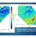 Early on Jan. 13 (left) NASA's RapidScat instrument saw the strongest sustained winds near 27 meters per second (60.4 mph/97.2 kph) northwest of center. Eight hours later strongest sustained winds near 30 mps (67.1 mph/108 kph) shifted east of center.