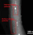 Multiwalled nanotubes before treatment with a Rice University/Swansea University process to remove catalyst residue from their surfaces and from inside. The process begins with heating the nanotubes in a standard kitchen microwave oven.