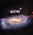 This is an annotated artist's impression showing radio waves traveling from the new galaxies, then passing through the Milky Way and arriving at the Parkes radio telescope on Earth (not to scale).