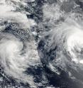 On Feb. 11 at 03:50 UTC the VIIRS instrument aboard NASA-NOAA's Suomi NPP satellite captured this visible image of Tropical Cyclones Tatiana (left) and Winston (right) in the South Pacific Ocean.