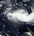 NASA-NOAA's Suomi NPP satellite captured a visible image of Tropical Cyclone Winston on Feb. 25 that showed wind shear was adversely affecting the storm, and had pushed the bulk of clouds south of center.